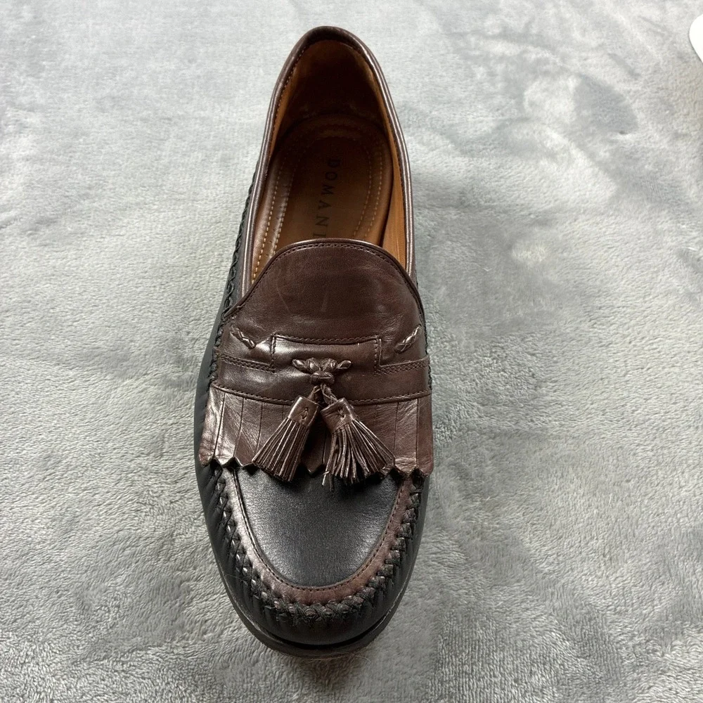 Domani Mens 11M Two Tone Brown Black Leather Tassel Kiltie Loafers India Preppy